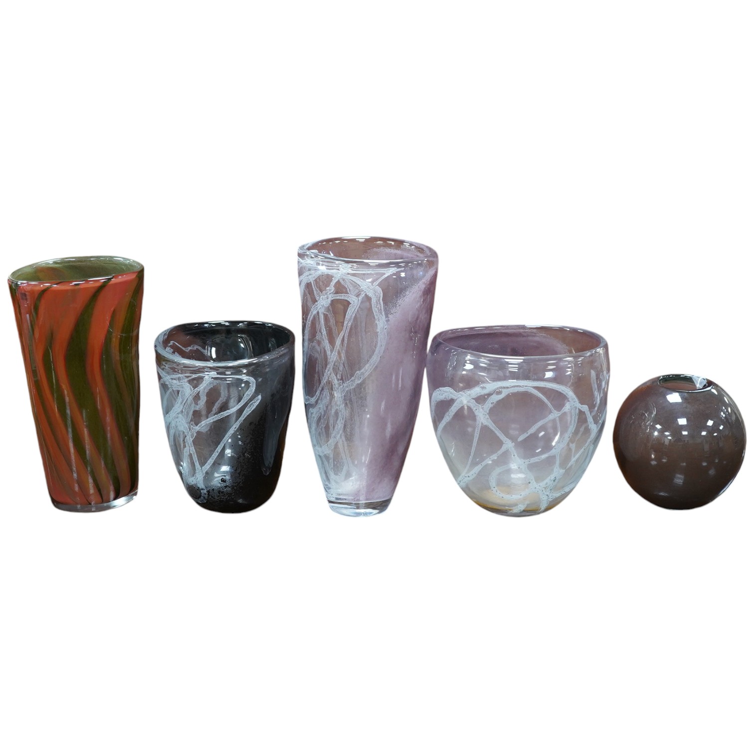 Five large 20th century Svaja coloured ‘Art Glass’ vases, tallest 40cm high. Condition - good